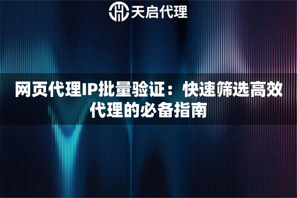 网页代理IP批量验证：快速筛选高效代理的必备指南