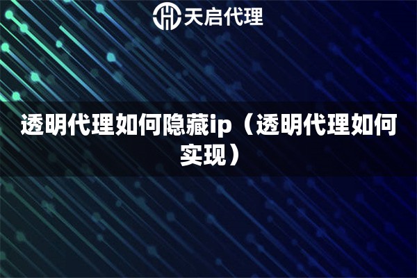 透明代理如何隐藏ip（透明代理如何实现）